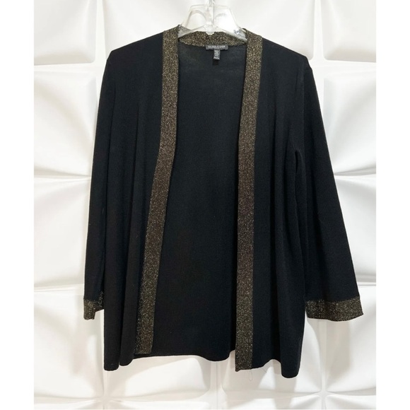 Eileen Fisher Womens Sz PM P M Black Gold ITALIAN Wool Cardigan Tassel Scarf Set - Picture 5 of 16